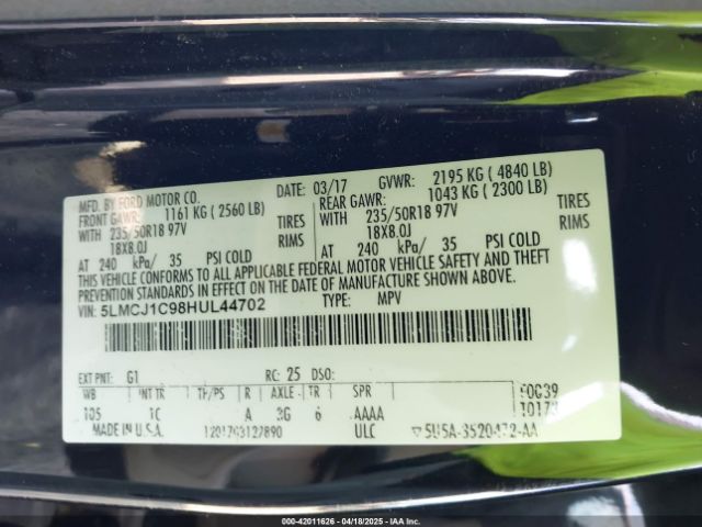 5LMCJ1C98HUL44702 Lincoln Mkc Premiere