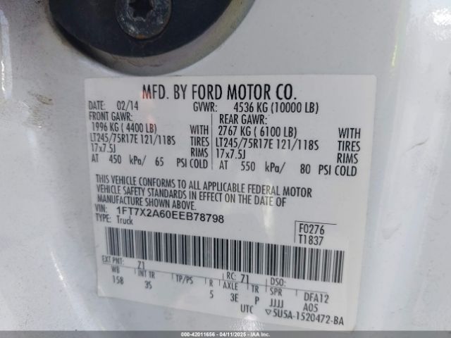 1FT7X2A60EEB78798 Ford F-250 Xlt