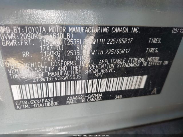 2T3W1RFV3KW056351 Toyota Rav4 Xle