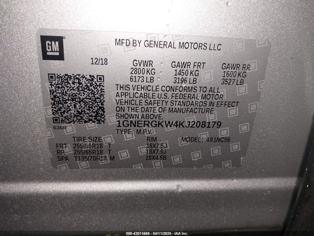 1GNERGKW4KJ208179 Chevrolet Traverse 1lt