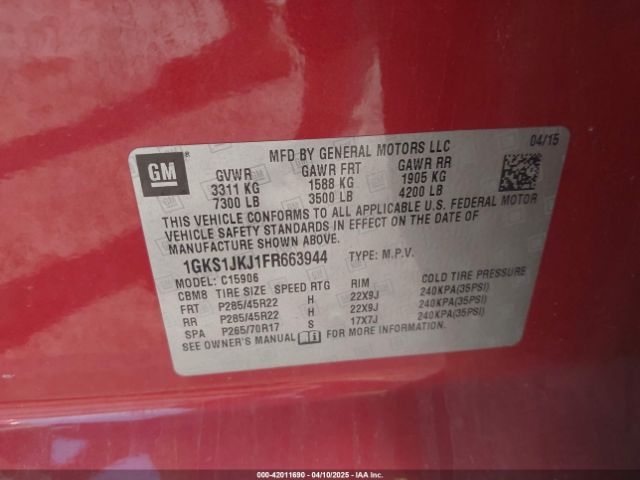 1GKS1JKJ1FR663944 GMC Yukon Xl 1500 Denali