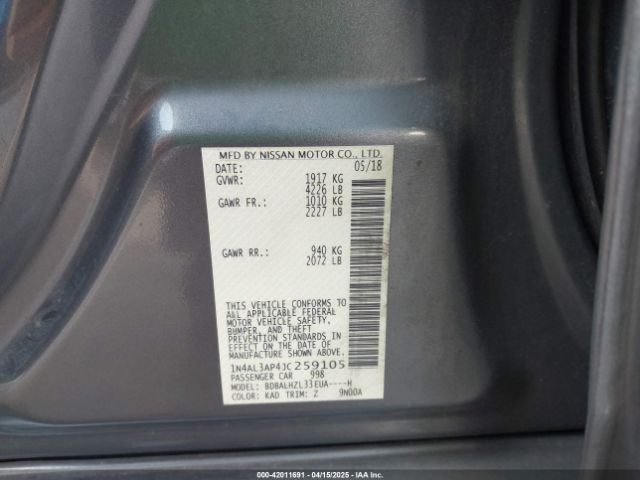 1N4AL3AP4JC259105 Nissan Altima 2.5 Sr