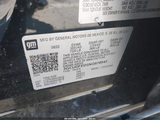 3GCUDFED1NG678943 Chevrolet Silverado 1500 4wd  Short Bed Lt Trail Boss