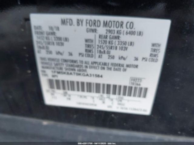 1FM5K8AT0KGA31584 Ford Police Interceptor