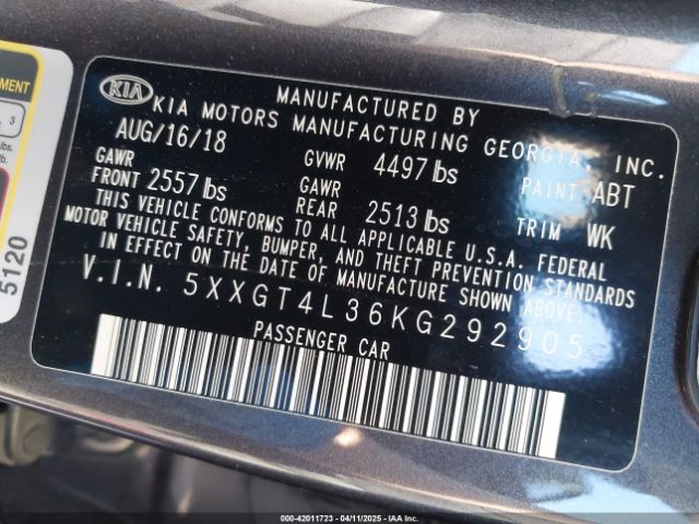5XXGT4L36KG292905 KIA Optima Lx