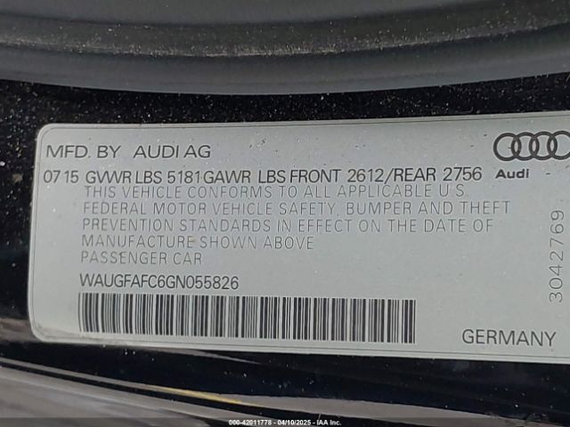 WAUGFAFC6GN055826 Audi A6 2.0t Premium Plus