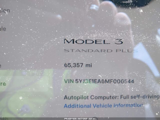 5YJ3E1EA6MF006544 Tesla Model 3 Standard Range Plus Rear-wheel Drive