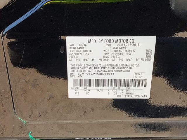 2LMPJ6LP1GBL63911 Lincoln Mkx Reserve