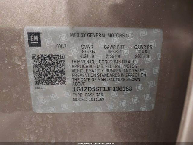 1G1ZD5ST1JF136368 Chevrolet MALIBU LT