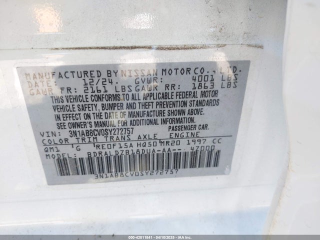 3N1AB8CV0SY272757 Nissan SENTRA SV