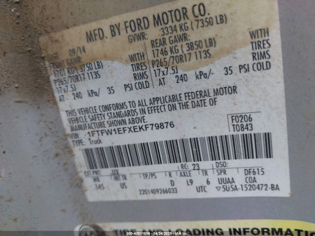 1FTFW1EFXEKF79876 Ford F-150 Xlt