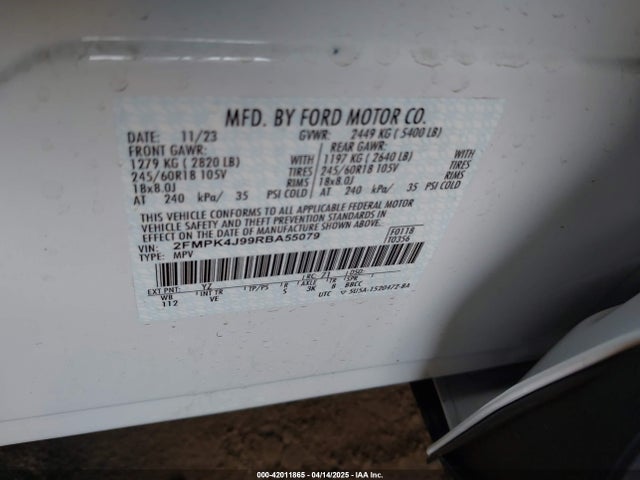 2FMPK4J99RBA55079 Ford EDGE SEL