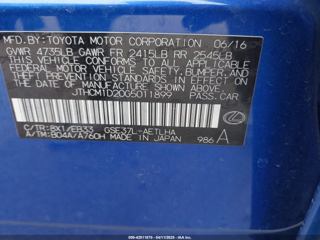JTHCM1D20G5011899 Lexus 2gr-fse