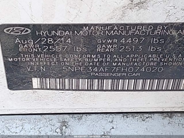 5NPE34AF7FH074020 Hyundai Sonata Sport