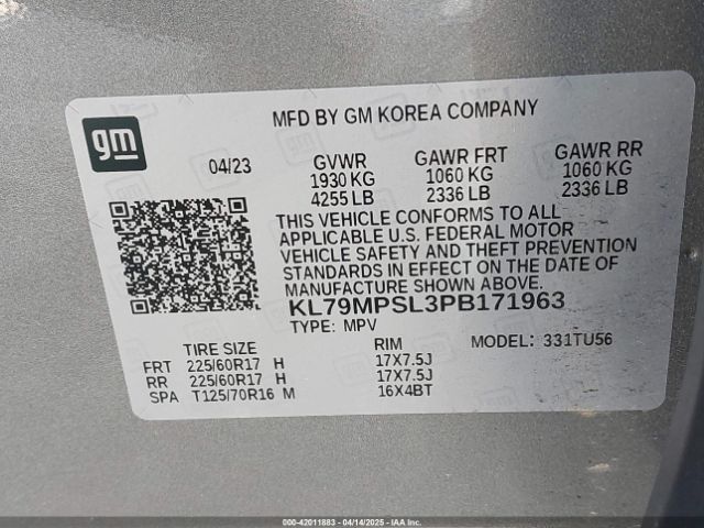 KL79MPSL3PB171963 Chevrolet Trailblazer Fwd Lt