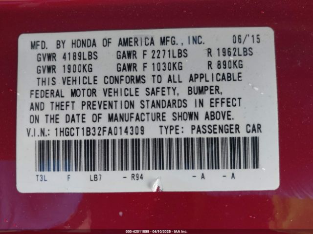 1HGCT1B32FA014309 Honda Accord Lx-s
