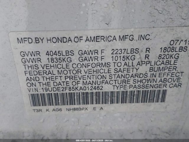 2019 ACURA ILX 19UDE2F85KA012462 Photo 8