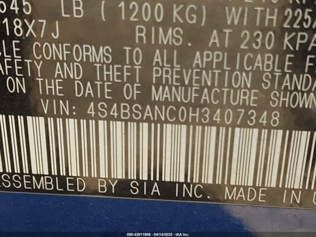 4S4BSANC0H3407348 Subaru Outback 2.5i Limited