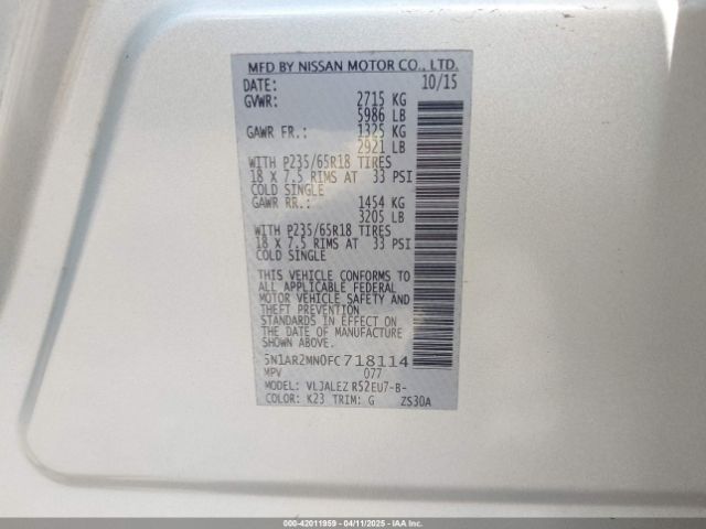 5N1AR2MN0FC718114 Nissan Pathfinder Sv