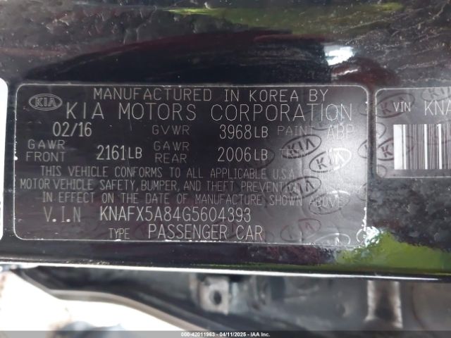 KNAFX5A84G5604393 KIA FORTE EX