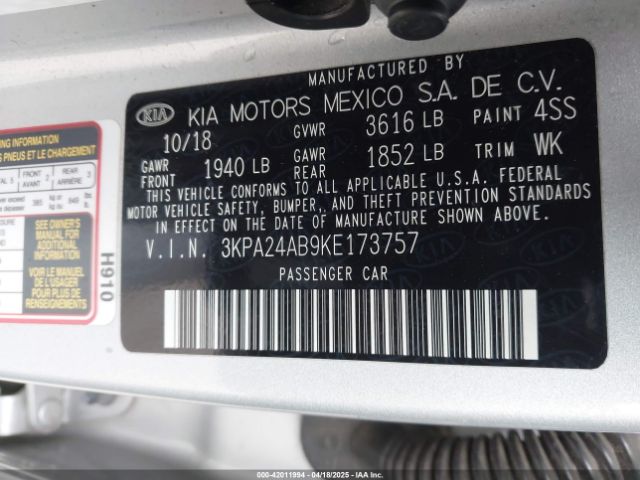 3KPA24AB9KE173757 KIA RIO S