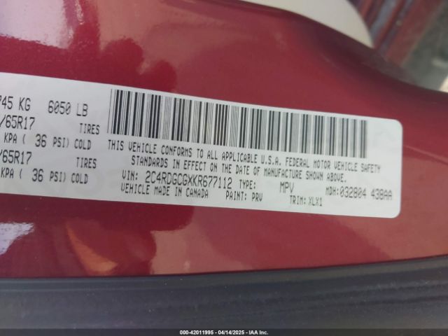 2C4RDGCGXKR677112 Dodge Grand Caravan Sxt