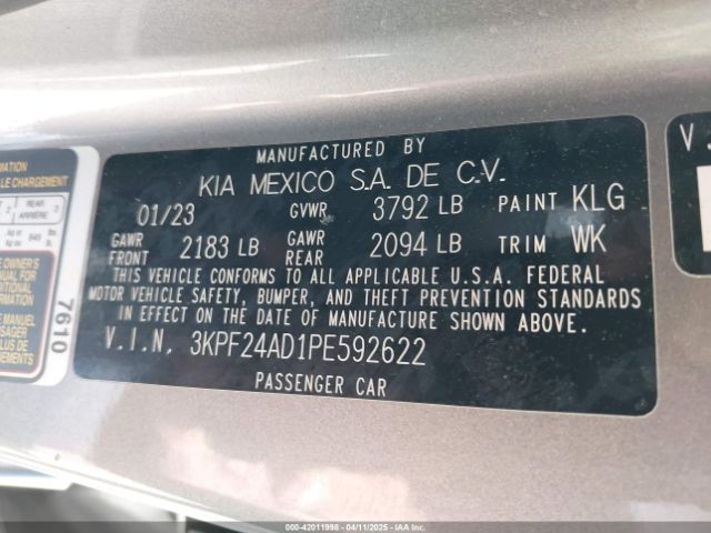 3KPF24AD1PE592622 KIA Forte Lxs