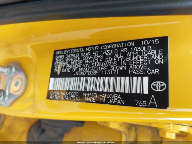 JTDKDTB38F1113171 Toyota Prius C Two