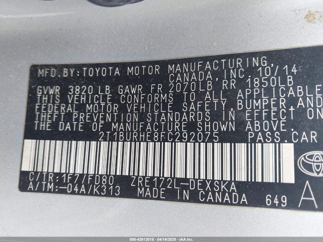 Toyota Corolla S Plus 2015 2T1BURHE8FC292075 Image 9