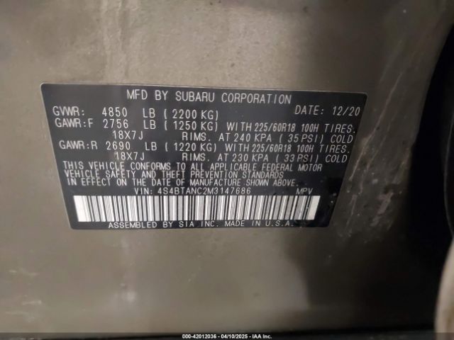 4S4BTANC2M3147686 Subaru Outback Limited