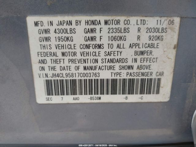 2007 ACURA TSX JH4CL95817C003763 Photo 8