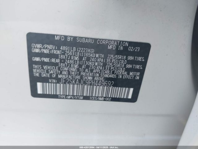 JF2SKAJC9PH449692 Subaru Forester Sport