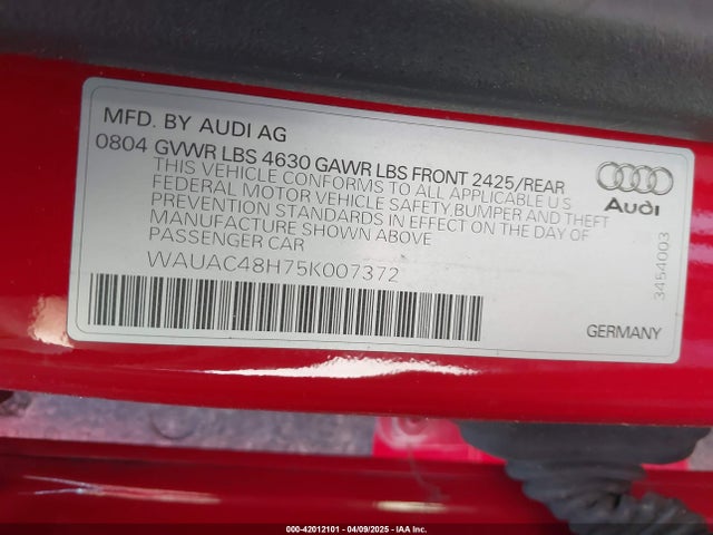 2005 AUDI A4 WAUAC48H75K007372 Photo 8