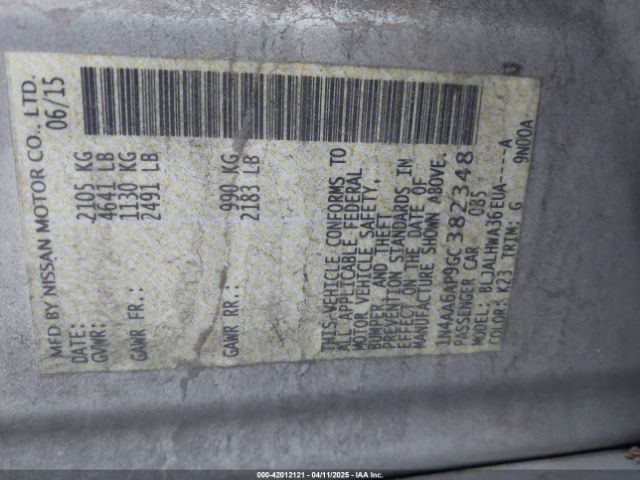 1N4AA6AP9GC382348 Nissan Maxima 3.5 Platinum