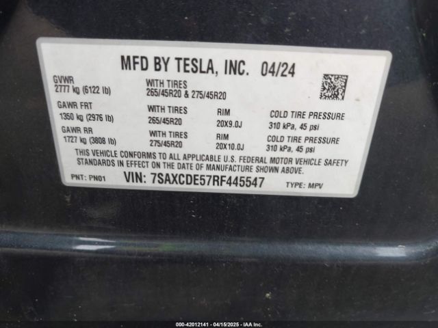 7SAXCDE57RF445547 Tesla Model X Long Range