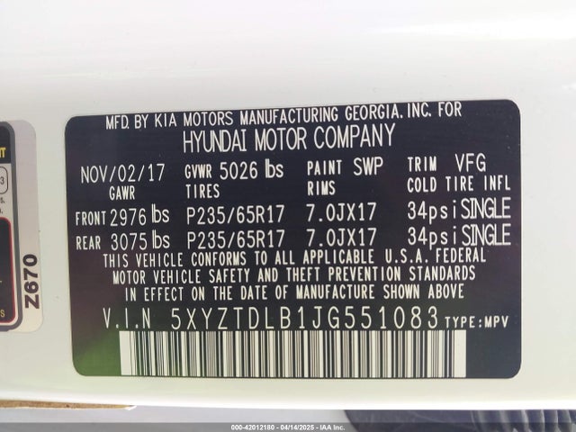 5XYZTDLB1JG551083 Hyundai Santa Fe Sport 2.4l