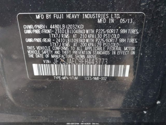 JF2SJAEC9EH443773 Subaru Forester 2.5i Premium