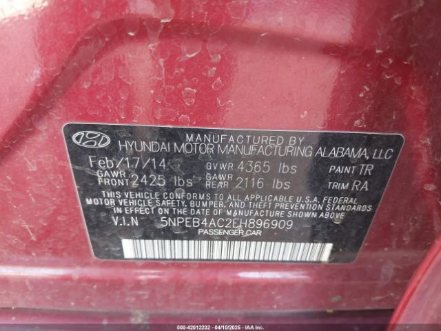 5NPEB4AC2EH896909 Hyundai SONATA GLS