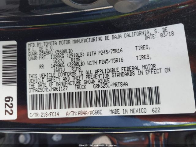 3TMAZ5CN1JM061127 Toyota Tacoma Sr5 V6