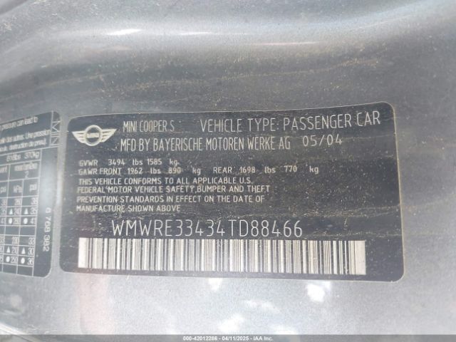 2004 MINI COOPER S WMWRE33434TD88466 Photo 8