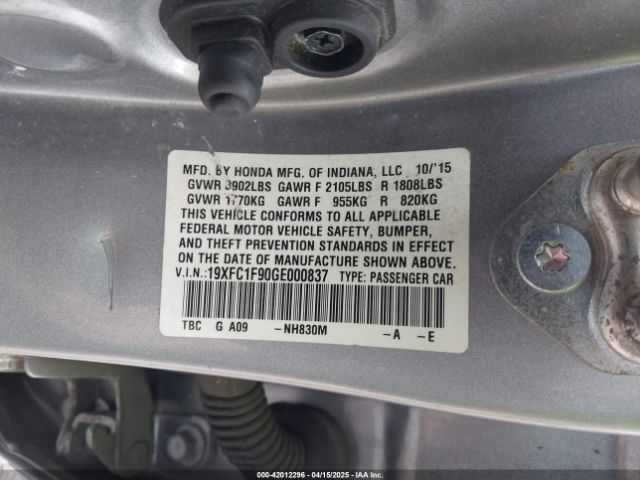 19XFC1F90GE000837 Honda Civic Touring