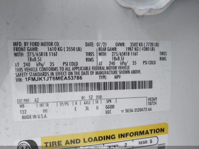 2021 FORD EXPEDITION 1FMJK1JT6MEA53786 Photo 8