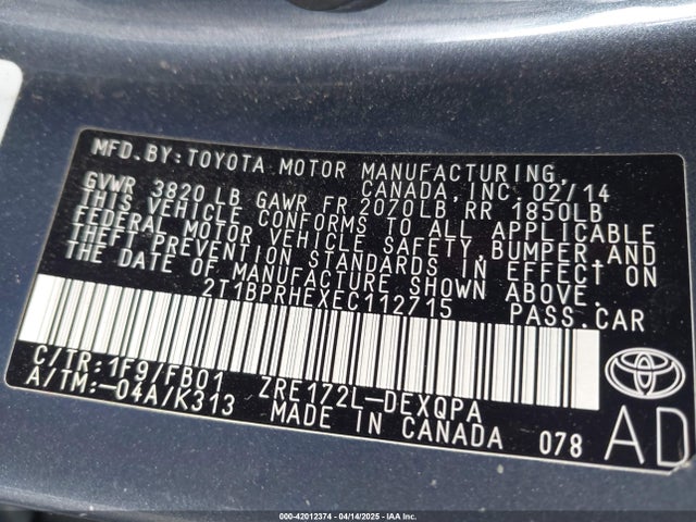 Toyota Corolla Le Eco 2014 2T1BPRHEXEC112715 Image 9