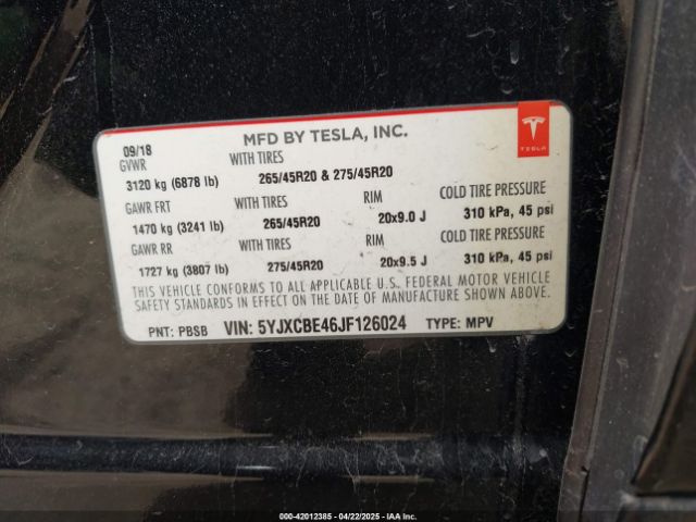 2018 TESLA MODEL X 5YJXCBE46JF126024 Photo 8