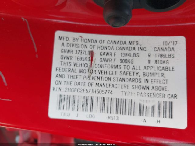 2HGFC2F57JH505774 Honda Civic Lx