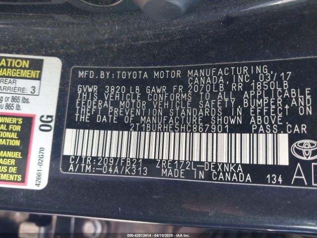 2T1BURHE5HC867901 Toyota COROLLA LE