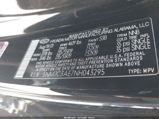5NMJC3AE7NH043295 Hyundai TUCSON SEL