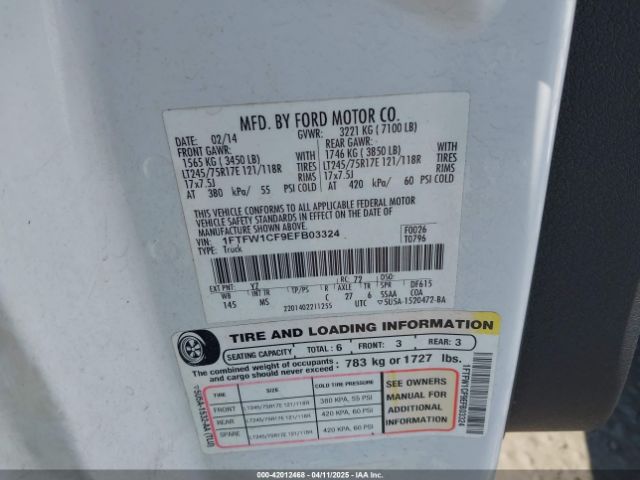 1FTFW1CF9EFB03324 Ford F-150 Xlt