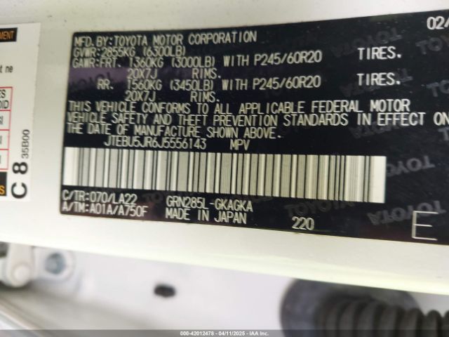 JTEBU5JR6J5556143 Toyota 4runner Limited