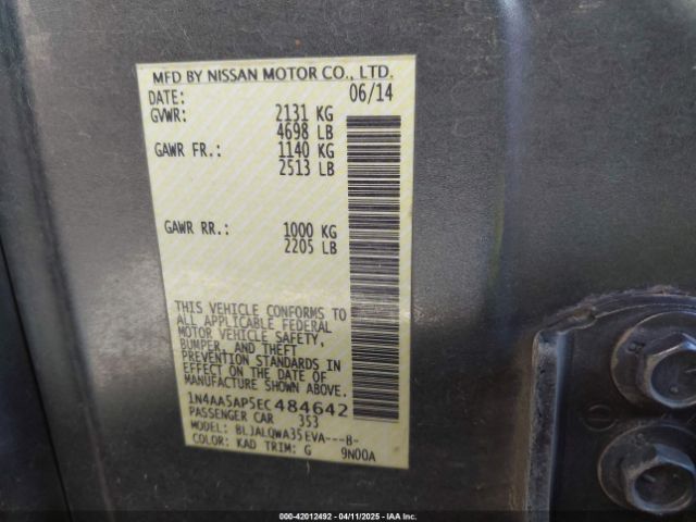 1N4AA5AP5EC484642 Nissan Maxima 3.5 S/3.5 Sv